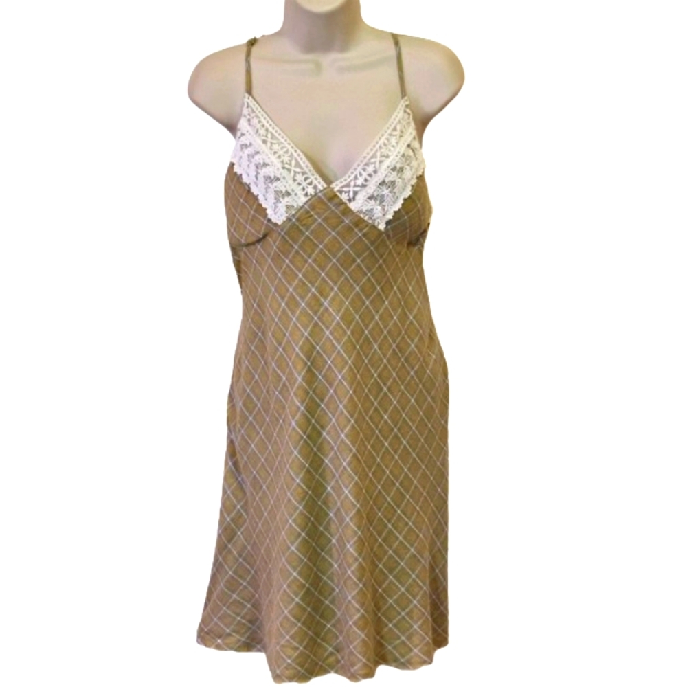 Listicle Khaki Green Multi-Color Plaid Crochet Lace Mini Dress,Large,NWT